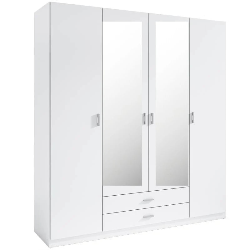 ARMARIO 4 PUERTAS + 2 CAJONES CON ESPEJOS ROMA- BLANCO MATE