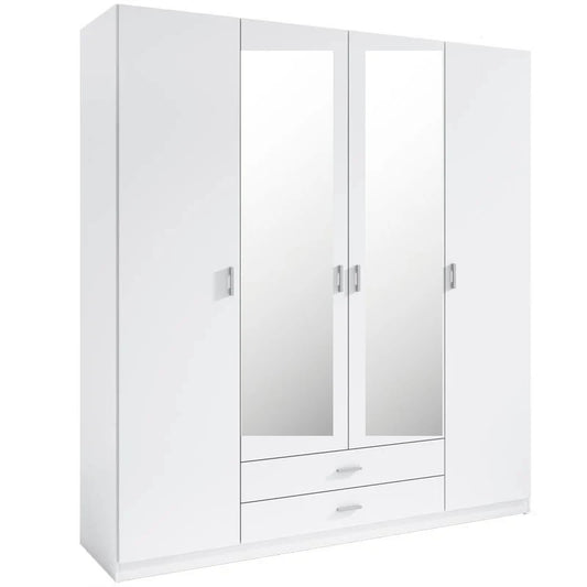 ARMARIO 4 PUERTAS + 2 CAJONES CON ESPEJOS ROMA- BLANCO MATE