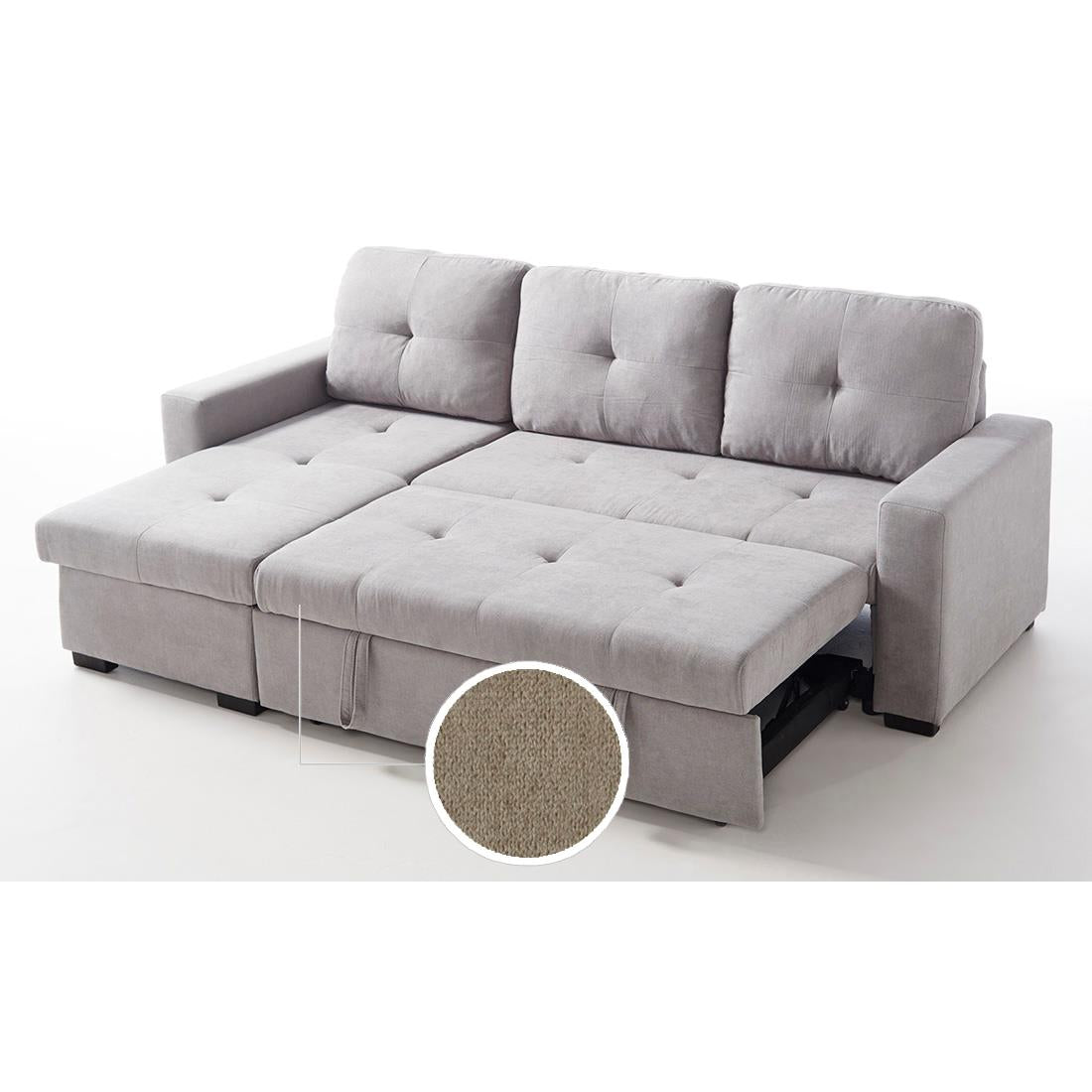 SOFÁ CAMA 2 PLAZAS CON CHAISELONGUE REVERSIBLE Y ARCÓN | BEIGE