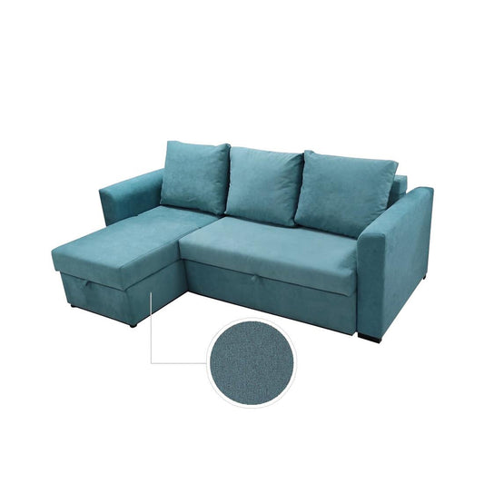 SOFÁ CAMA CHAISE LONGUE "FALÚA" | AZUL HIELO - Muebles San Andres