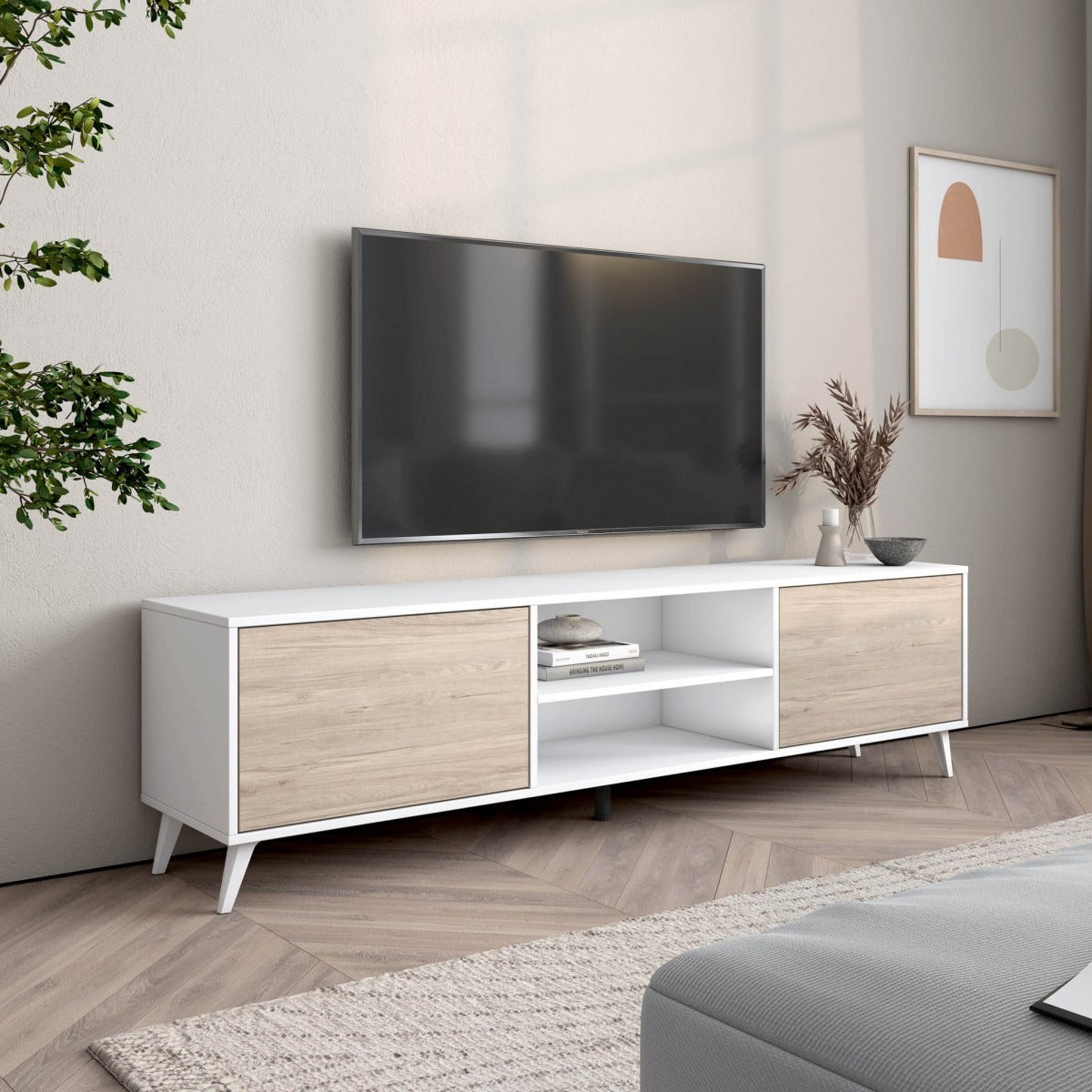 MODULO-TV-2PTA-2HUECOS-FITO-180_49cm-BLANCO_MATE-SAHARA
