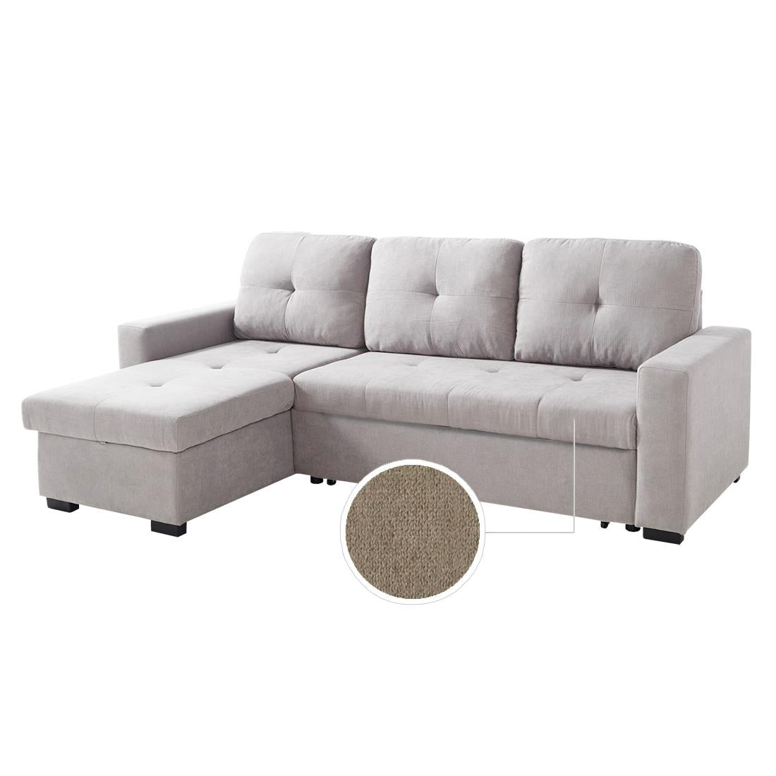 SOFÁ CHAISE LONGUE 2 PLAZAS "KLEO" REVERSIBLE | BEIGE - Muebles San Andres
