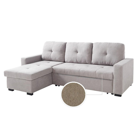 SOFÁ CHAISE LONGUE 2 PLAZAS "KLEO" REVERSIBLE | BEIGE - Muebles San Andres